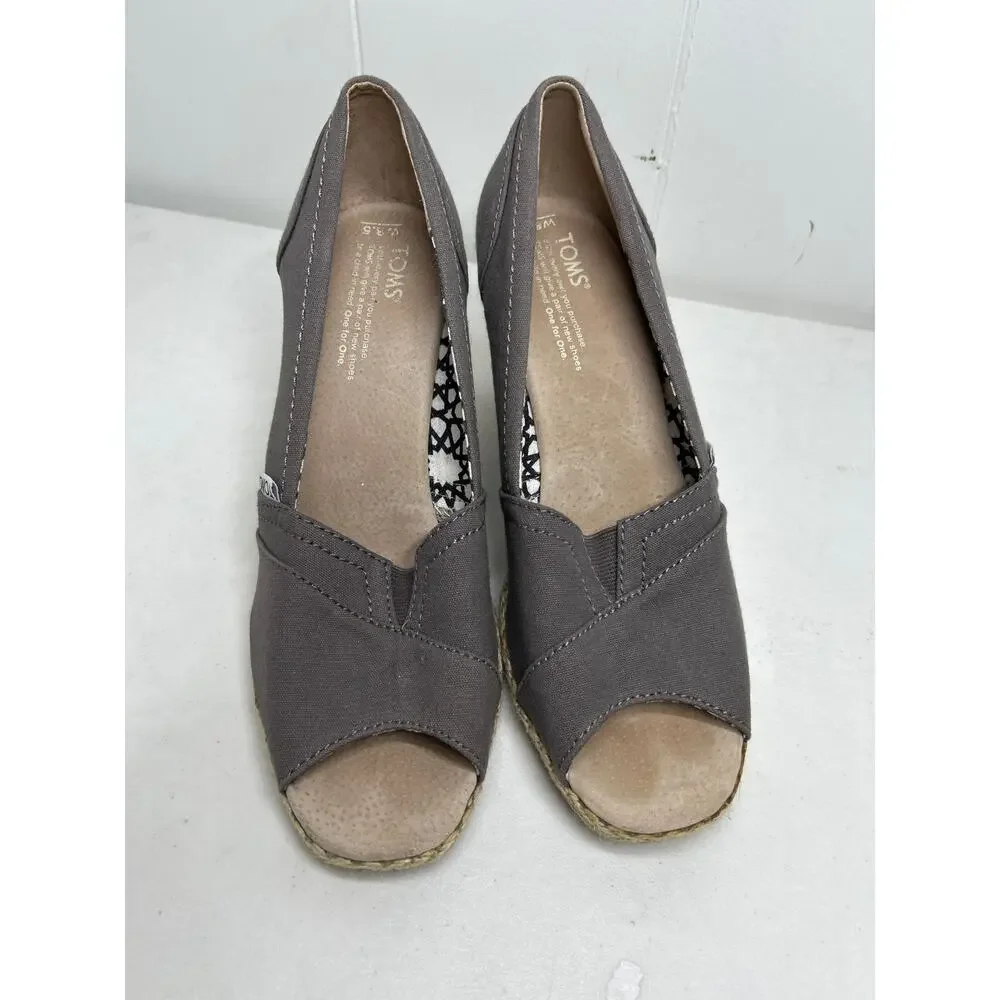 TOMS ASH GRAY “CALYPSO” ESPADRILLE SLIP ON CANVAS COMFORT WEDGE WOMENS 8.5 NWOB